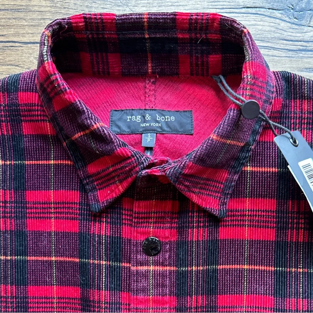 Rag & Bone Men's Corduroy Engineered Plaid Snap Sport Shirt - Picture 3 of 6
